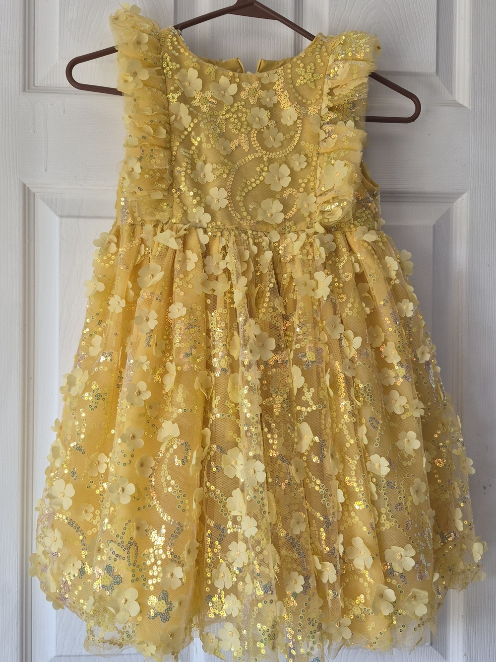 Lola + The Boys Yellow Floral Sequin Tulle Party Dress